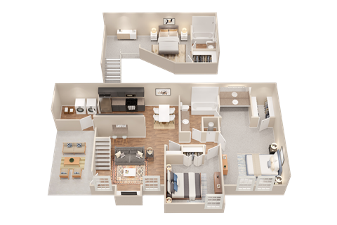 a 3d drawing of a floor plan of a house